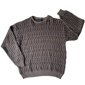 Vintage 90s Marc Edwards 3D Geometric Knit Sweater XL Brown Grunge Grandpa-XL